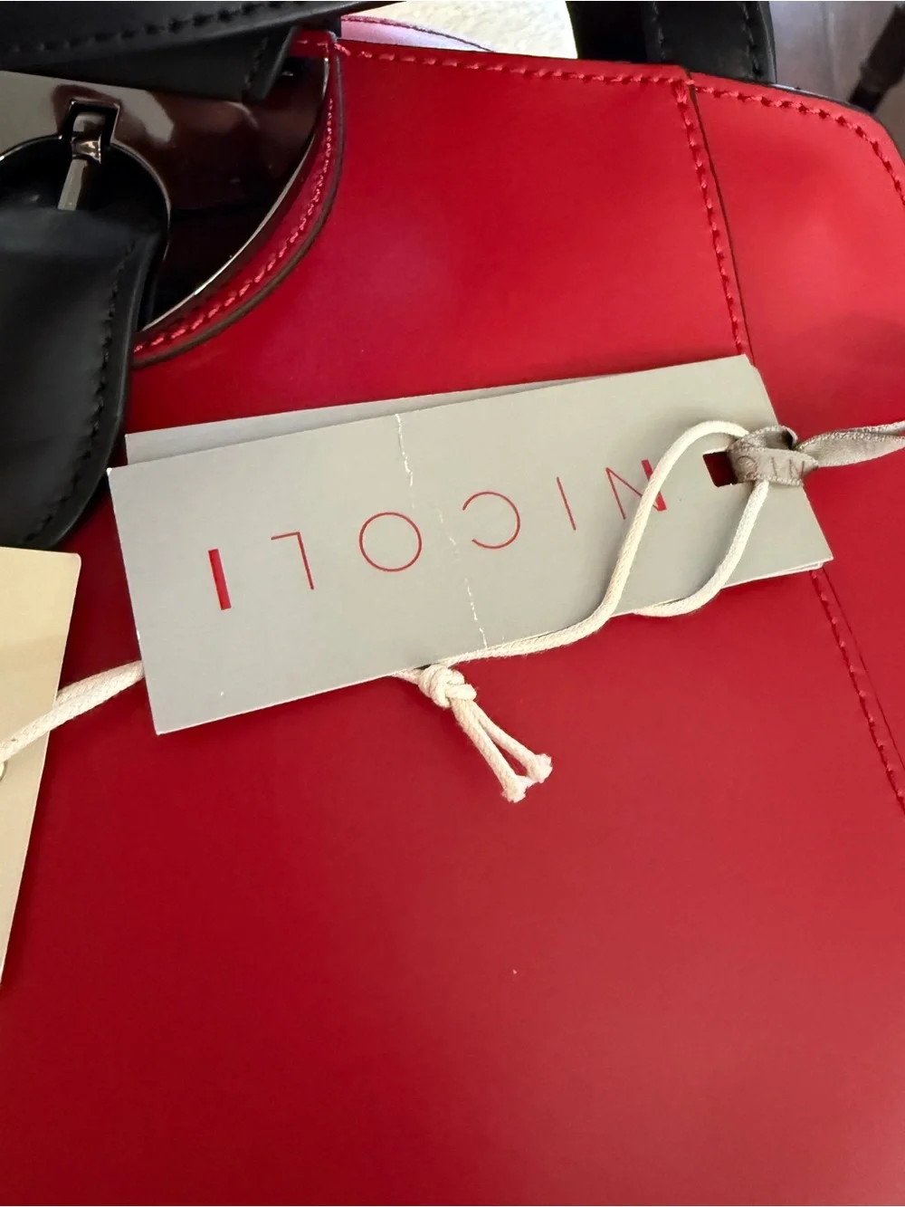 Nicoli Italy Jade 2770A Red & Black Leather Satchel Crossbody Bag NWT